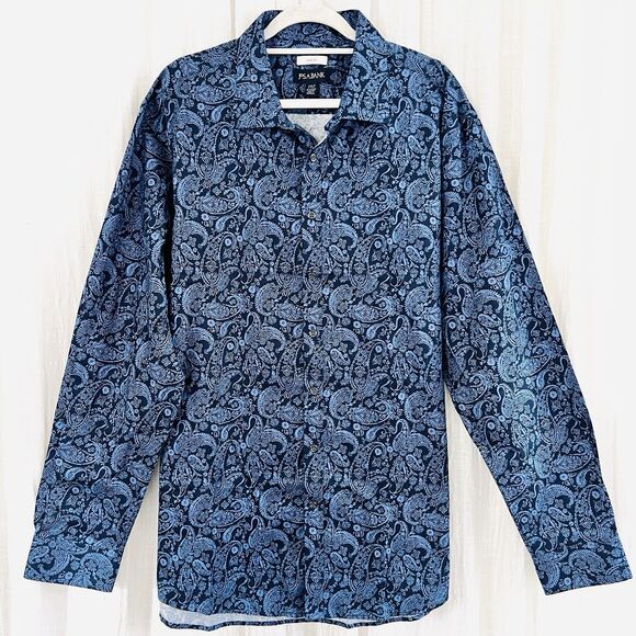 NWT Jos A Bank Blue Paisley Lightweight Satin Button Down Dress Shirt 2XLT - Picture 1 of 8